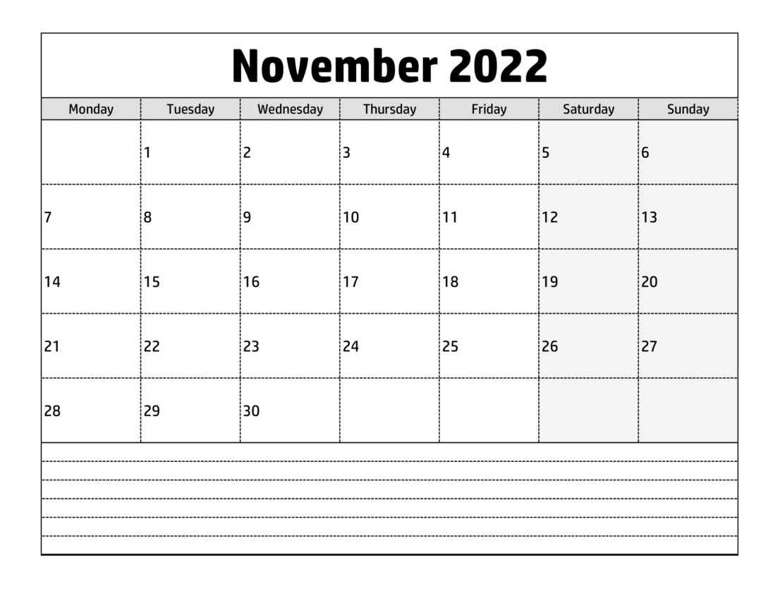 November 2022 Calendar with Holidays Printable - Printable Calendars