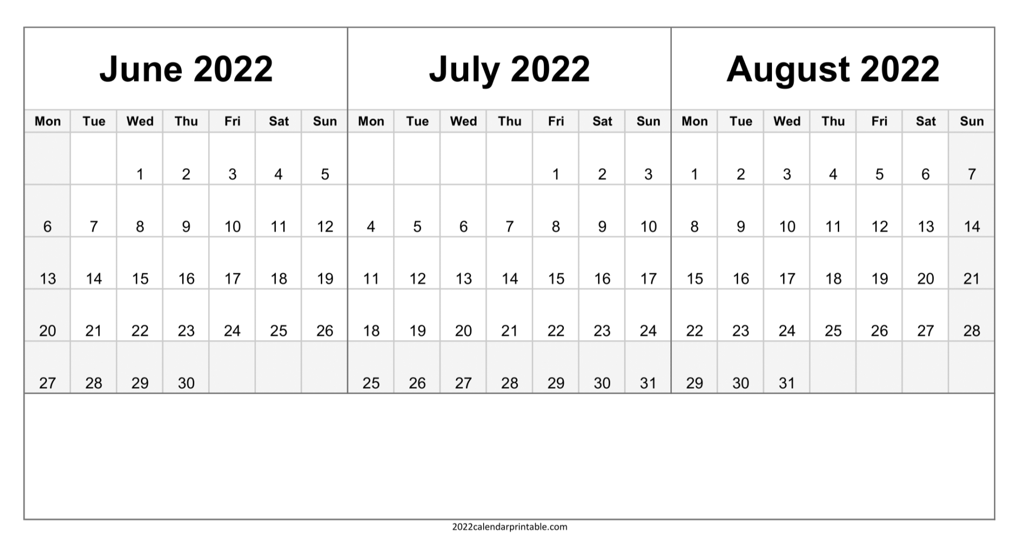 June and July 2022 Calendar Printable Printable Calendars